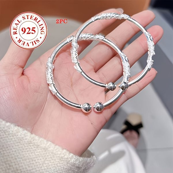 Set de 2 brățări de lux ușoară S925, model floral complex, modă individuală pentru femei, nou, proaspăt, cu sculptură florală, potrivite pentru purtarea zilnică