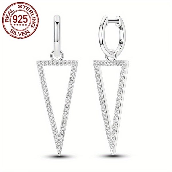 1 Pereche de Cercei Triunghiulari din Argint 925 Sterling, Stil Nou, Hipoalergenici, cu Zirconiu Sintetic Strălucitor, Elegant și Luxos, Cadou Delicat pentru Femei, Bijuterii pentru Nuntă sau Petrecere