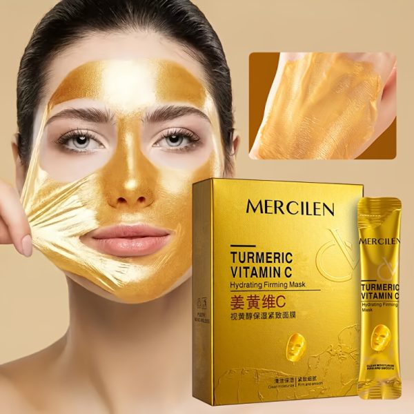 Mască Hidratantă și Fermă cu Curcuma, Vitamina C și Retinol 6g*10 Bucăți, cu aloe vera, acid hialuronic și fitosqualan, curățare profundă, hidratare și fermitate, potrivită pentru toate tipurile de piele, chiar și pentru nuanța bej deschis .