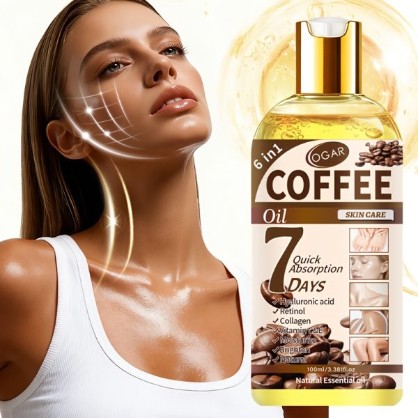 Ulei de îngrijire corporală cu cafea 6-în-1, bogat în ulei de cafea, retinol, colagen, vitamina C, vitamina E și alti nutrienți