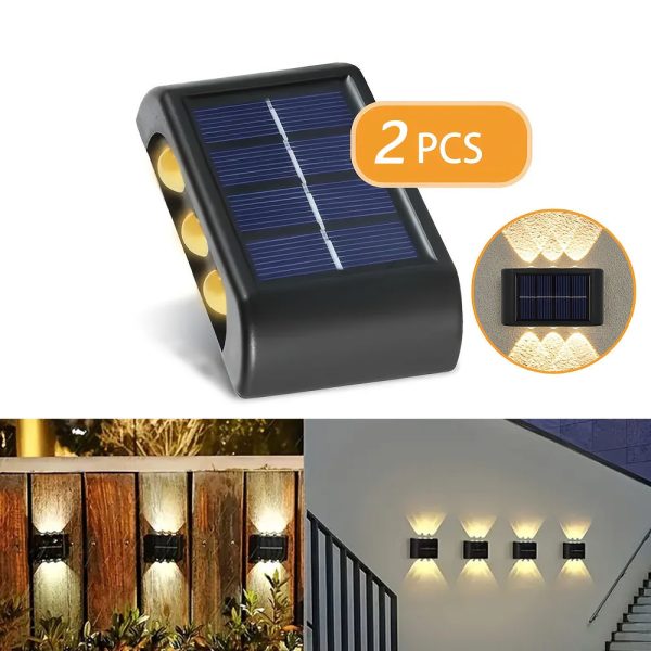 Set de 6 LED-uri, 2 bucăți, Lămpi solare de perete pentru exterior, nu necesită încărcare .