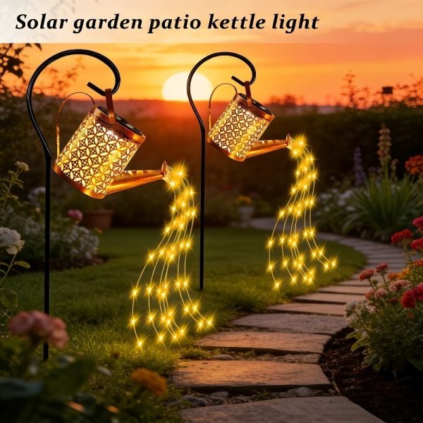 Set de 4 bucăți Lămpi solare în formă de stropitoare (2 suporti + 2 stropitori), lumină caldă/colorată, senzor de lumină pentru exterior cu pornire/oprire automată. .