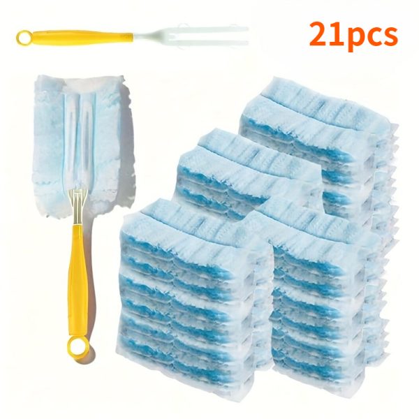 Set de 21 piese (20 cârpe de praf albastre + 1 mâner) Mătură de praf electrostatică de unică folosință, un must-have pentru curățarea casei și a mașinii, mobilă, tastatură și mătură de praf pentru mașină cu capete de schimb, o unealtă de curățare multifuncțională.